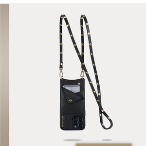 Bandolier Pebble Leather Crossbody Strap Only. Gold tone pyramid studs